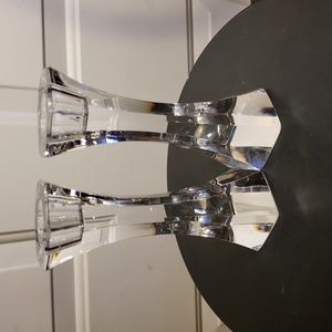Kosta Boda Orrefors Crystal Hexagon Candle Holders Signed EDEN FALK